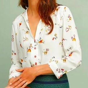 Anthropologie Sz 0 // Colloquil Pintucked Buttondown Equestrian Derby Shirt